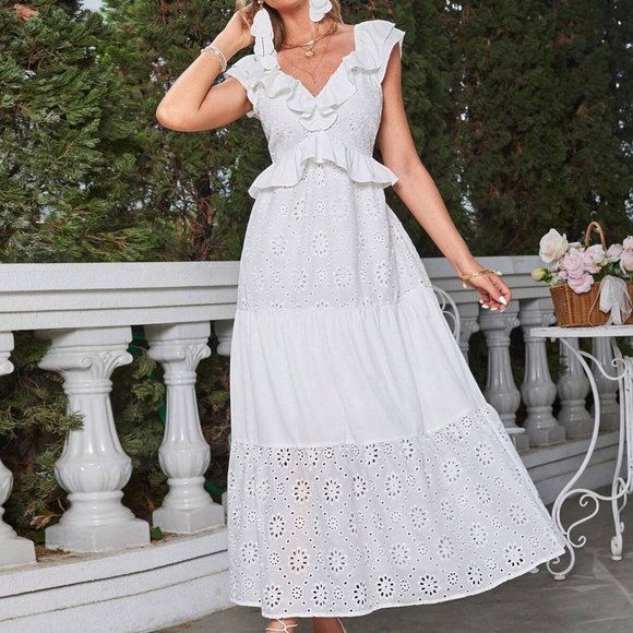 White Ruffle Hem Schiffy Dress - Picture 5 of 5